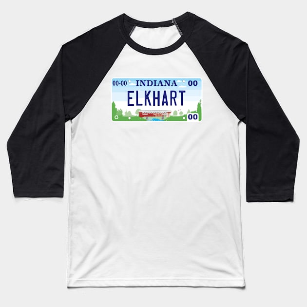 Elkhart Indiana License Plate Baseball T-Shirt by zsonn